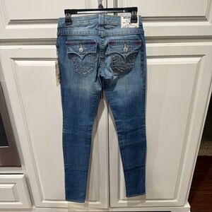 True Religion Women's Light Blue Skinny Jeans with Signature Pocket